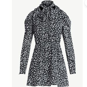 Scoop Women's and Women's Plus Tie Neck Mini Dress with Long Sleeves,